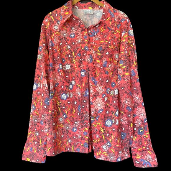Vintage 70's Groovy LS Orange Collared Blouse Unisex Size 42 SEARS Perma-Prest L - Picture 1 of 5